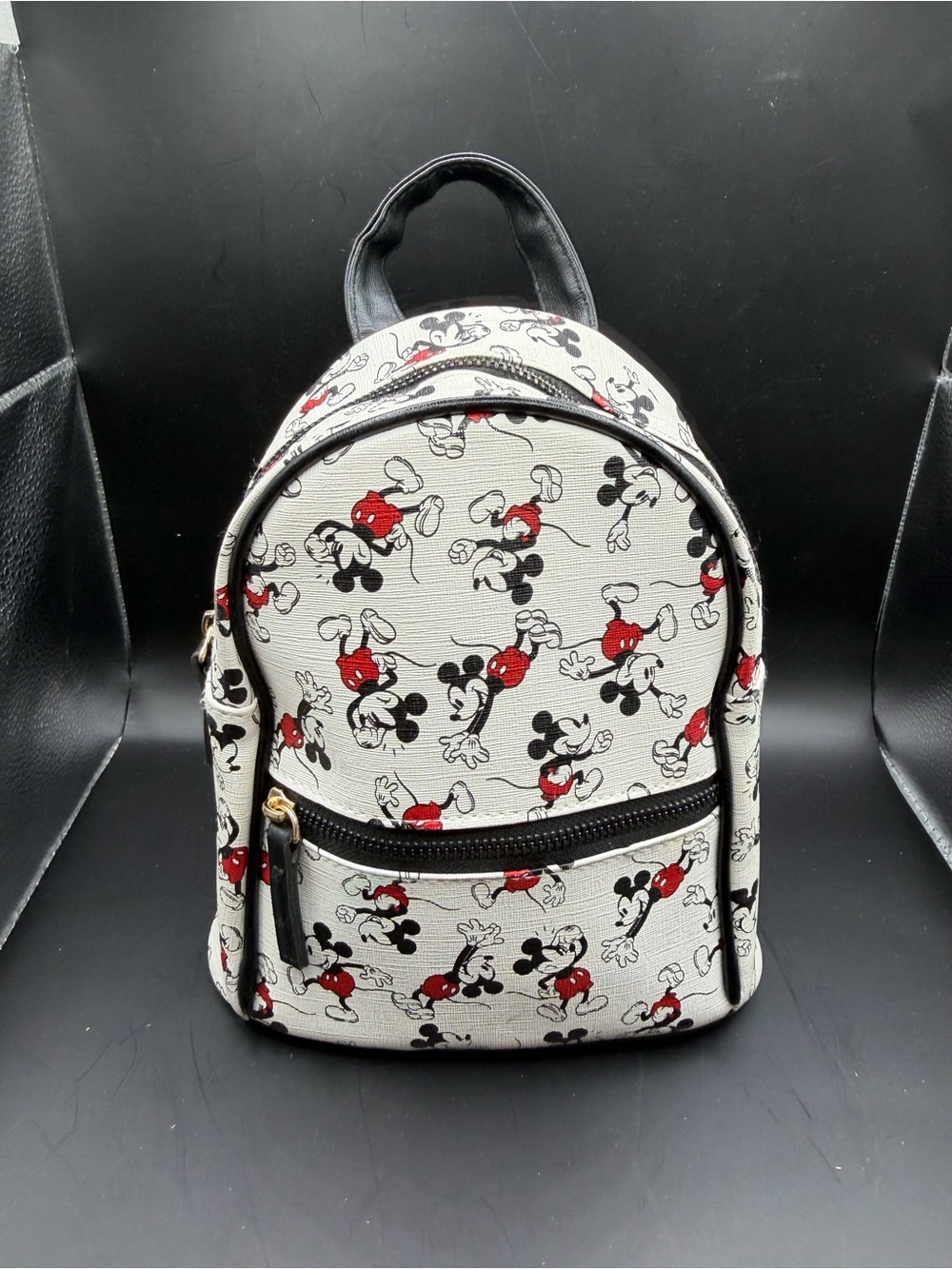 Disney Mickey Mouse Mini Backpack White Allover Print Faux Leather